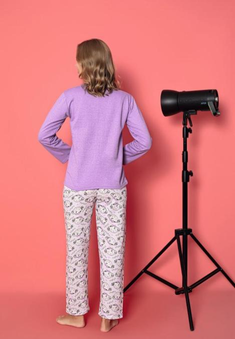 Pijama damă vătuită cu mânecă lungă și pantaloni lungi din bumbac, imprimeu Cute, Pretty, Engros